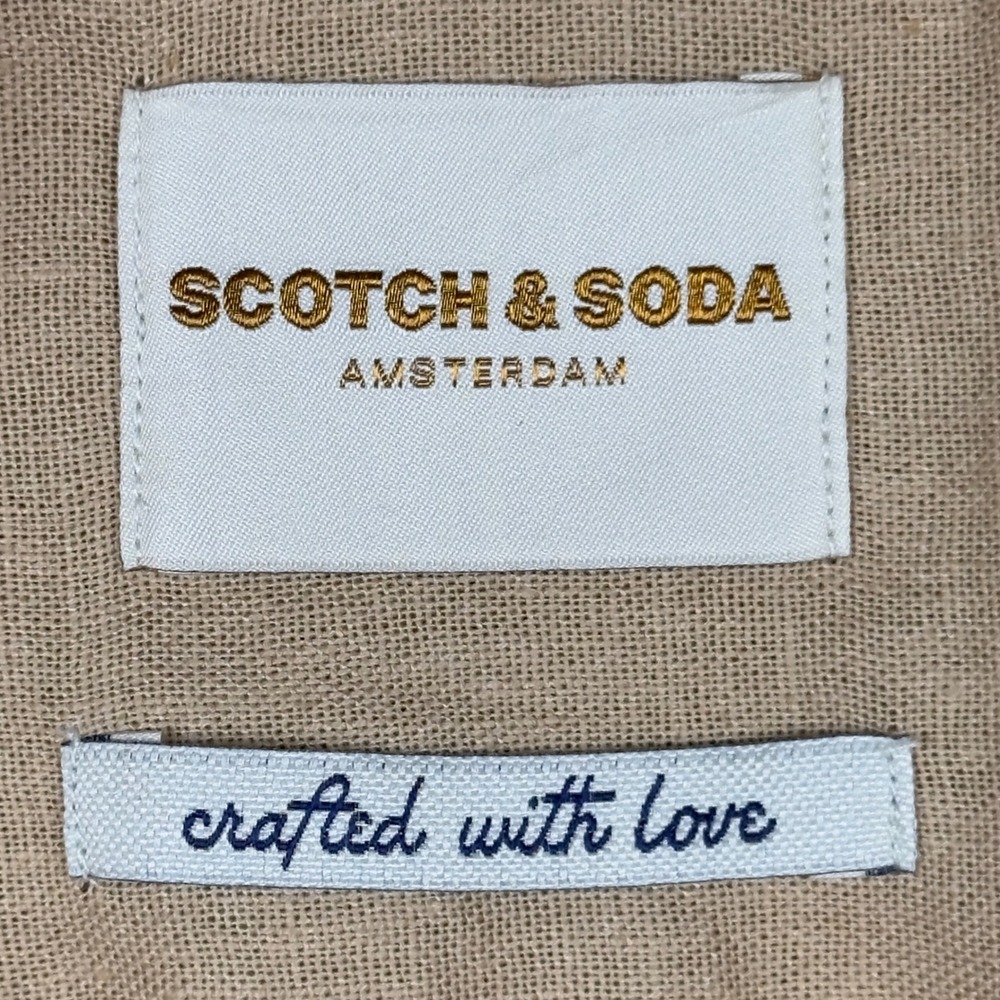 Scotch & Soda Amsterdam Linen Blend Shirt Mens Large Tan Short Sleeve Button Up - Picture 3 of 9